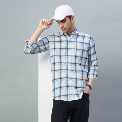 Men's White & Blue Checks 100% Cotton Shirt