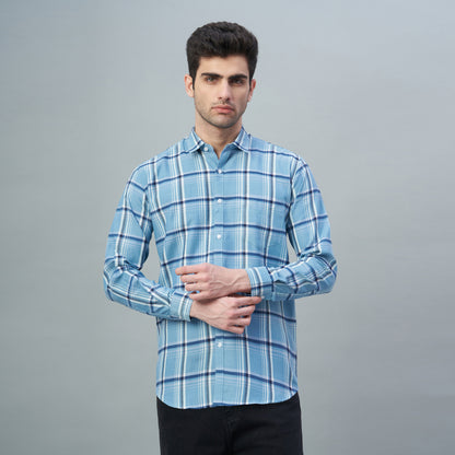 Men's White & Blue Checks 100% Cotton Shirt