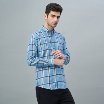 Men's White & Blue Checks 100% Cotton Shirt