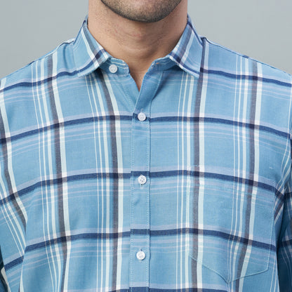Men's White & Blue Checks 100% Cotton Shirt