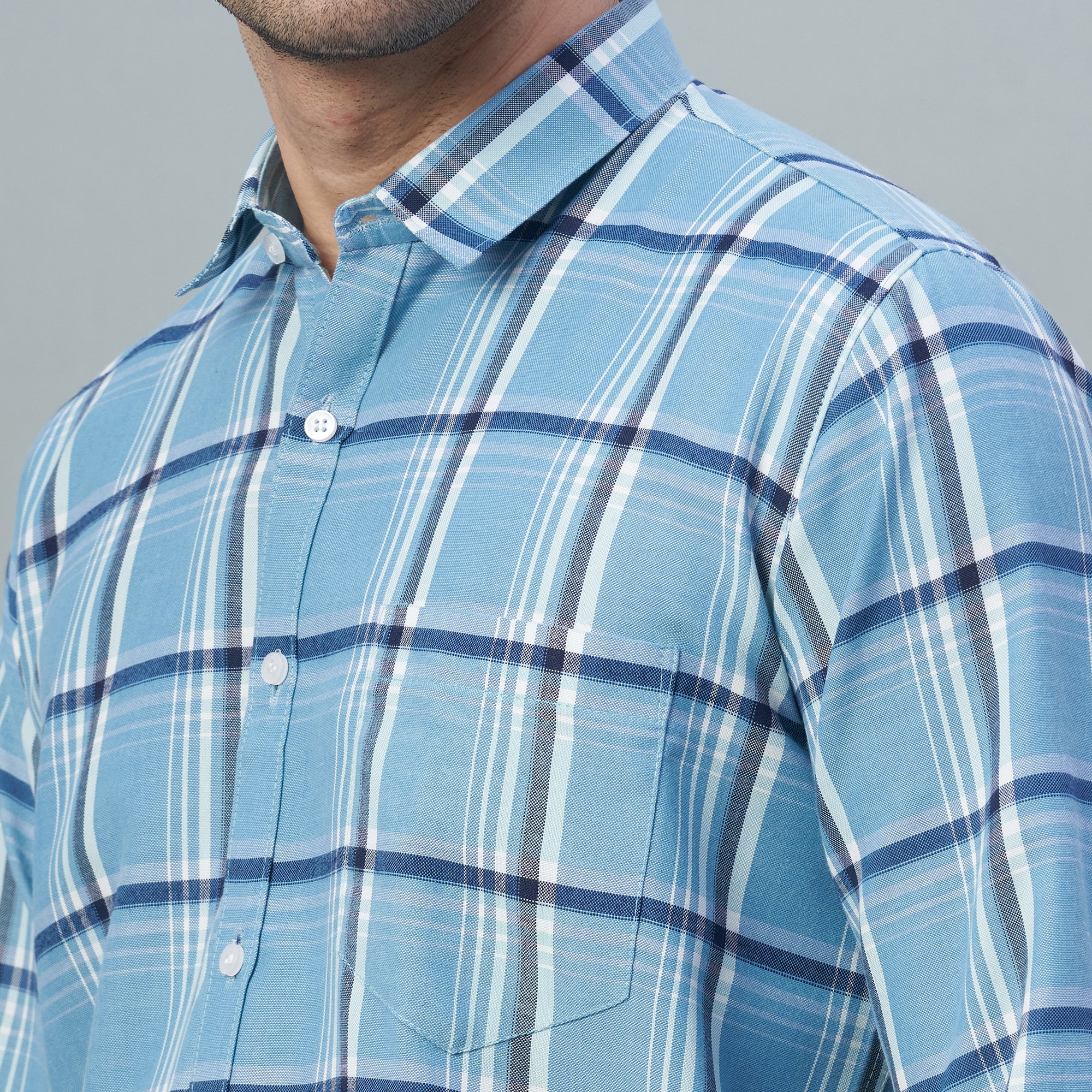 Men's White & Blue Checks 100% Cotton Shirt