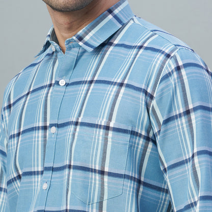 Men's White & Blue Checks 100% Cotton Shirt