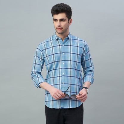 Men's White & Blue Checks 100% Cotton Shirt