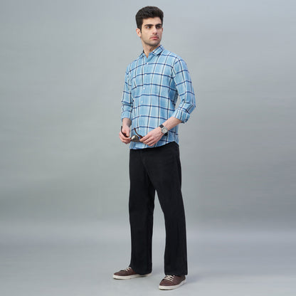 Men's White & Blue Checks 100% Cotton Shirt