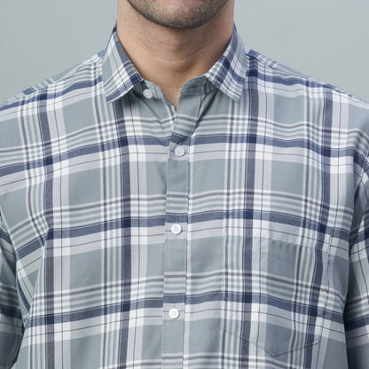 Men's Grey Checks 100% Cotton Shirt