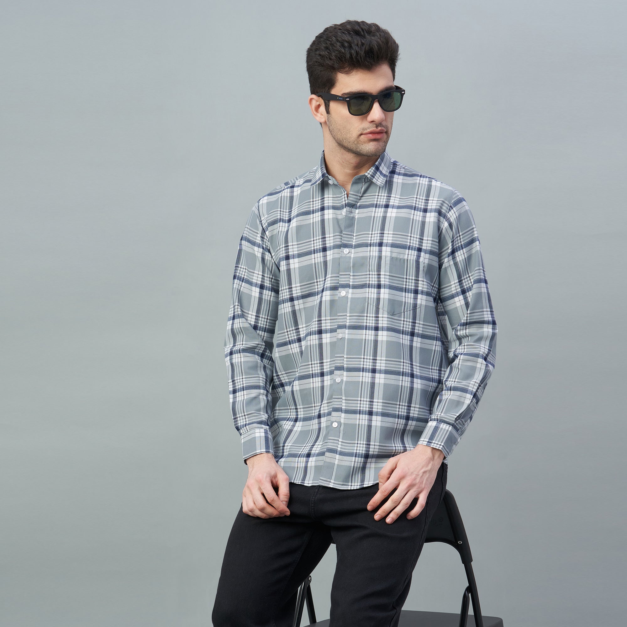 Men's Grey Checks 100% Cotton Shirt