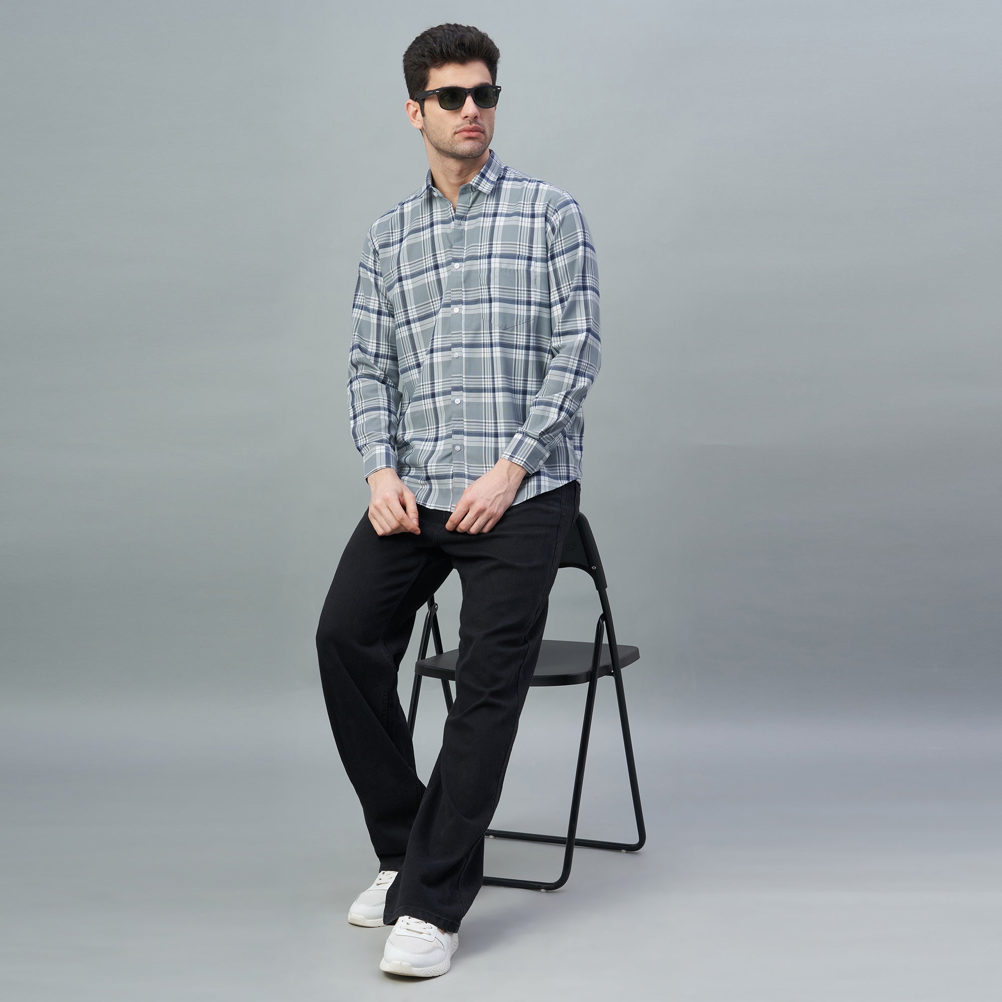 Men's Grey Checks 100% Cotton Shirt