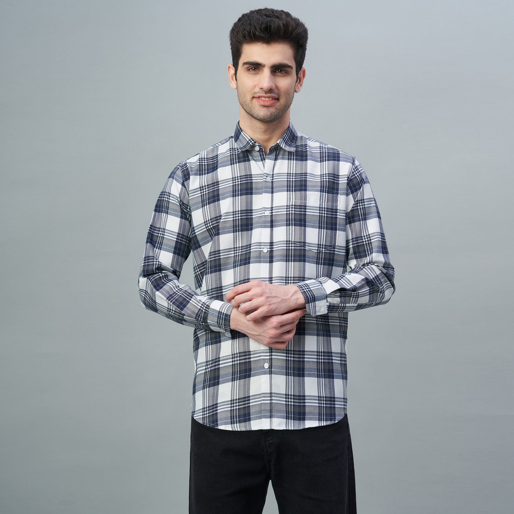 Men's Grey Checks 100% Cotton Shirt