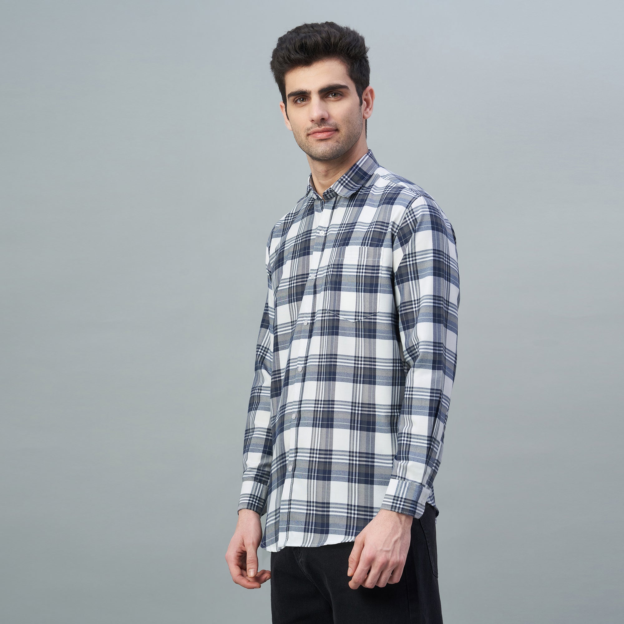 Men's Grey Checks 100% Cotton Shirt