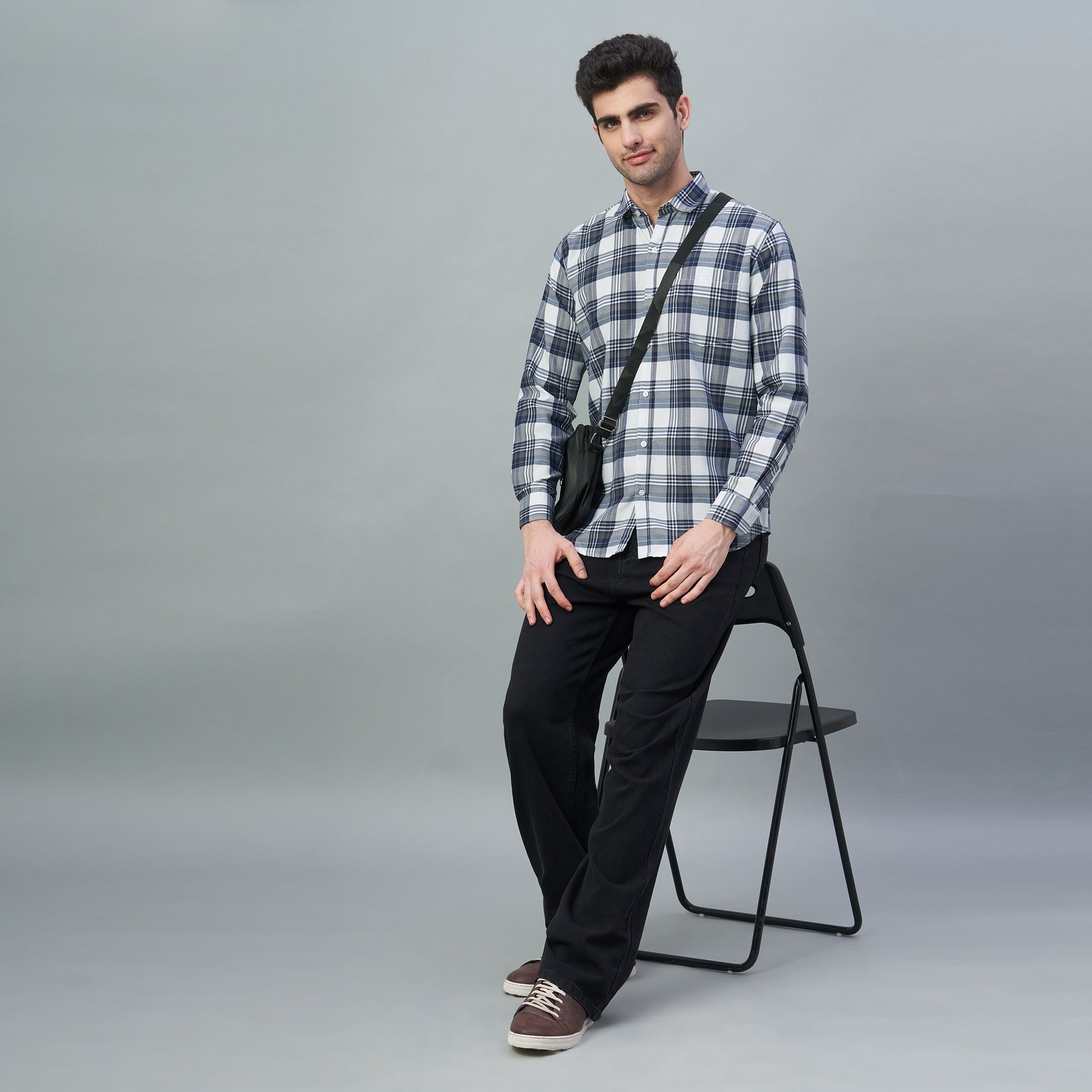 Men's Grey Checks 100% Cotton Shirt