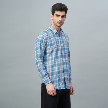 Men's Light Blue Checks 100% Cotton Shirt