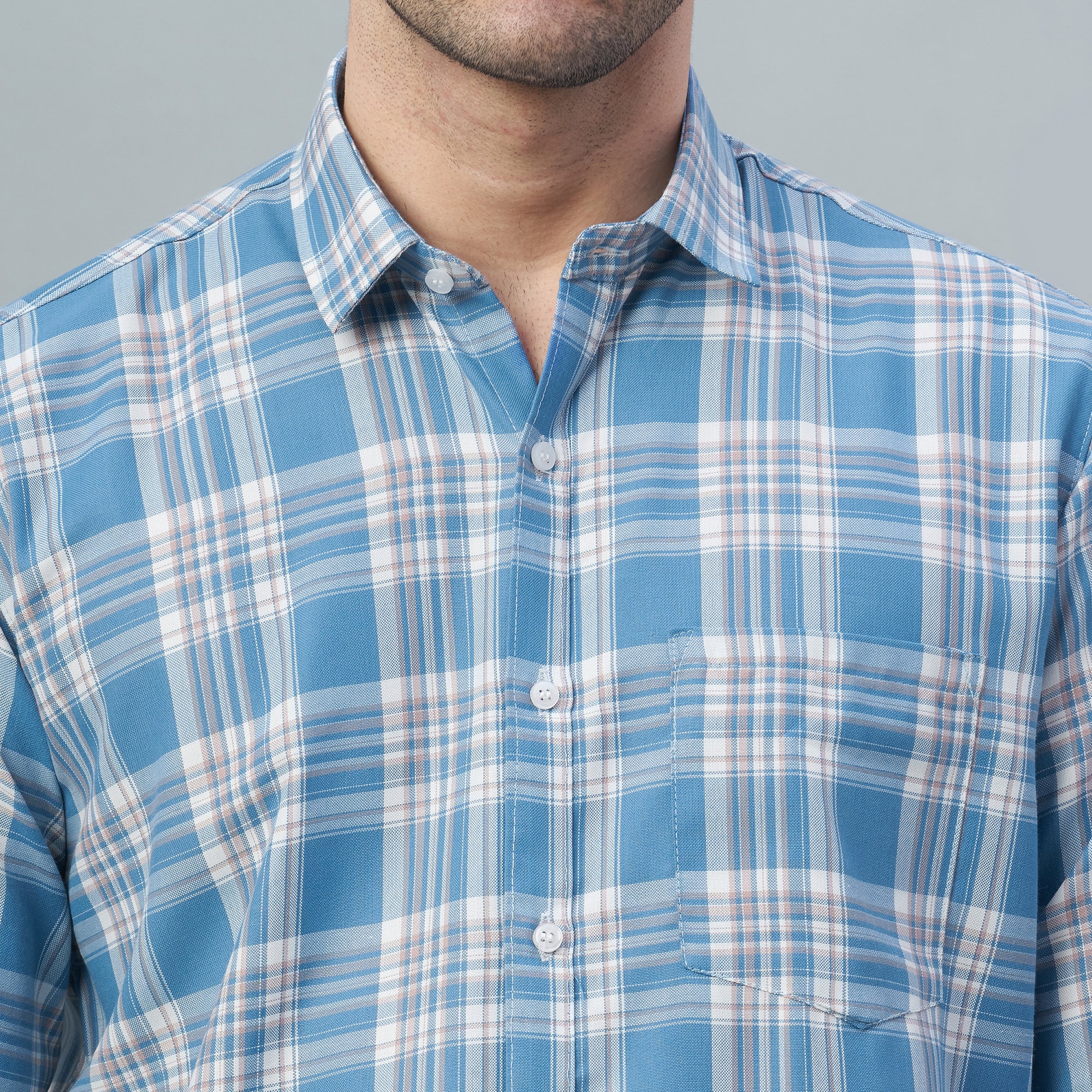 Men's Light Blue Checks 100% Cotton Shirt