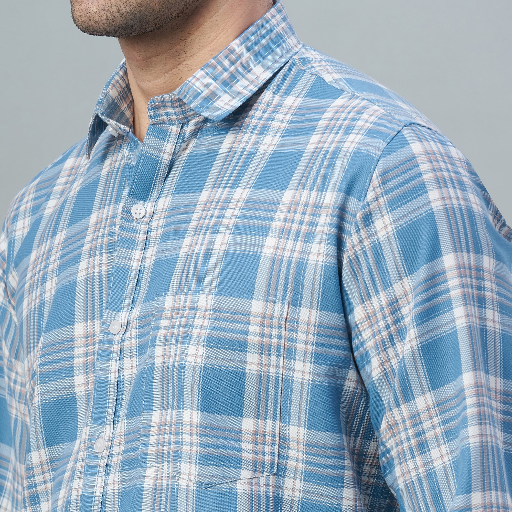 Men's Light Blue Checks 100% Cotton Shirt