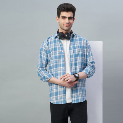 Men's Light Blue Checks 100% Cotton Shirt