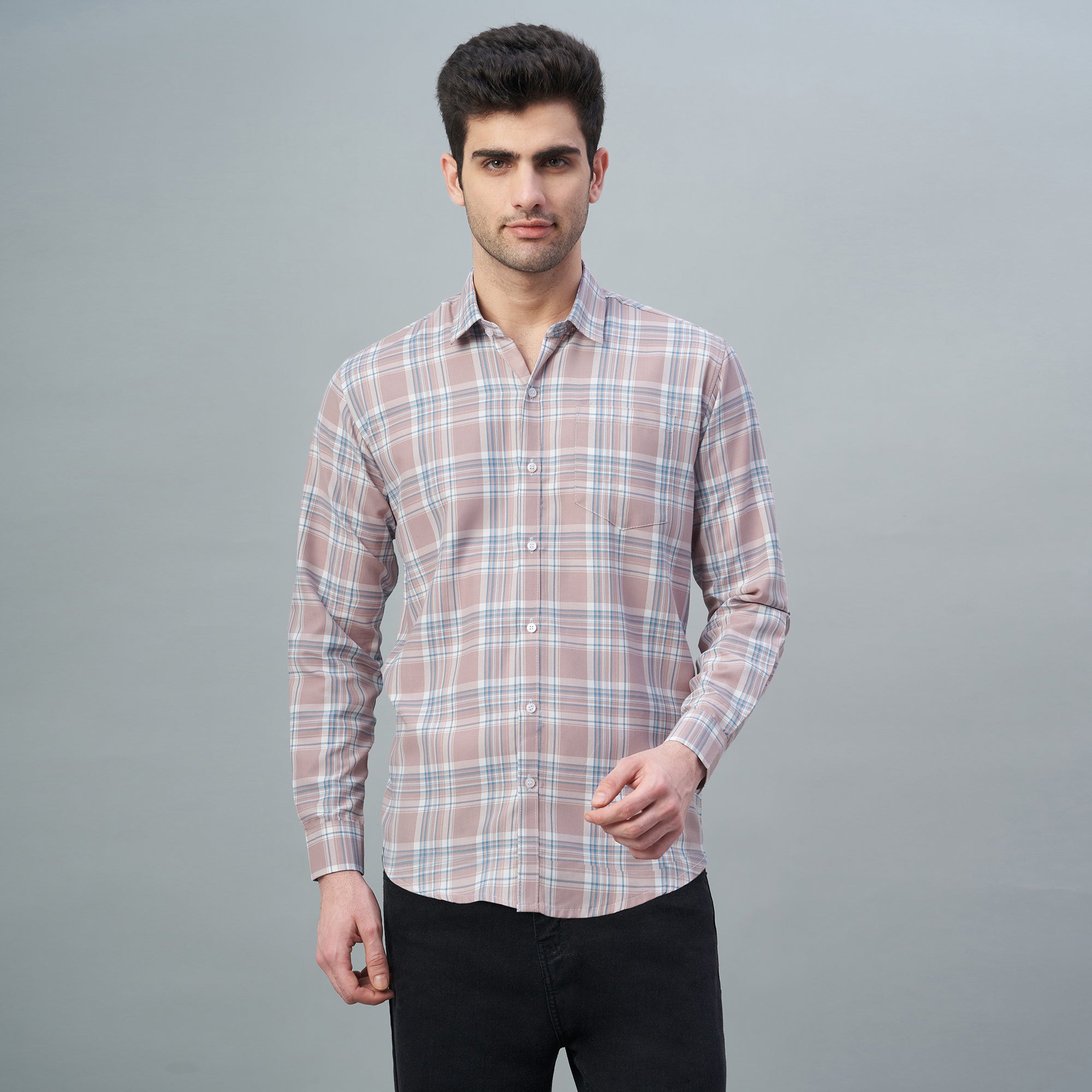 Men's Light Blue Checks 100% Cotton Shirt