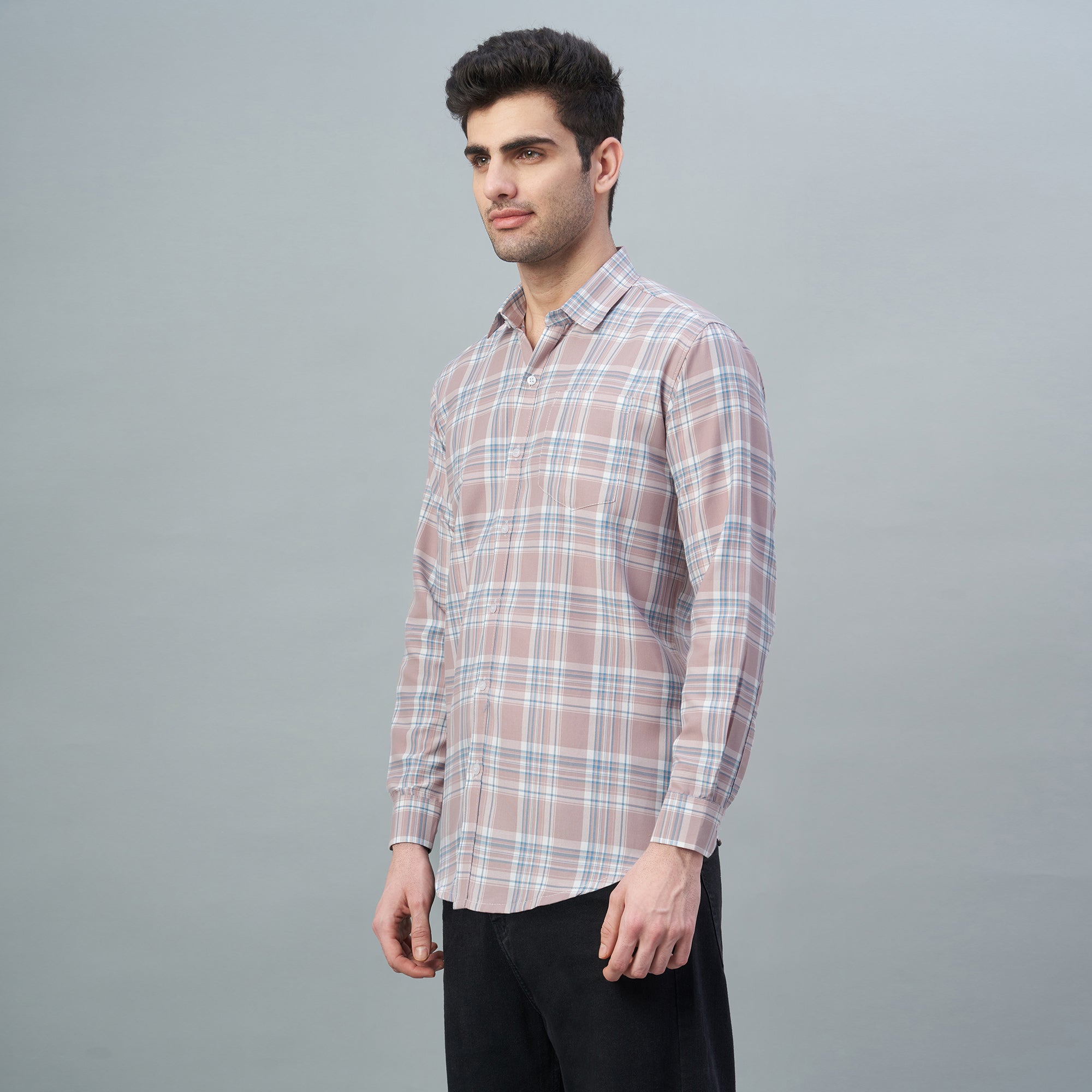 Men's Light Blue Checks 100% Cotton Shirt