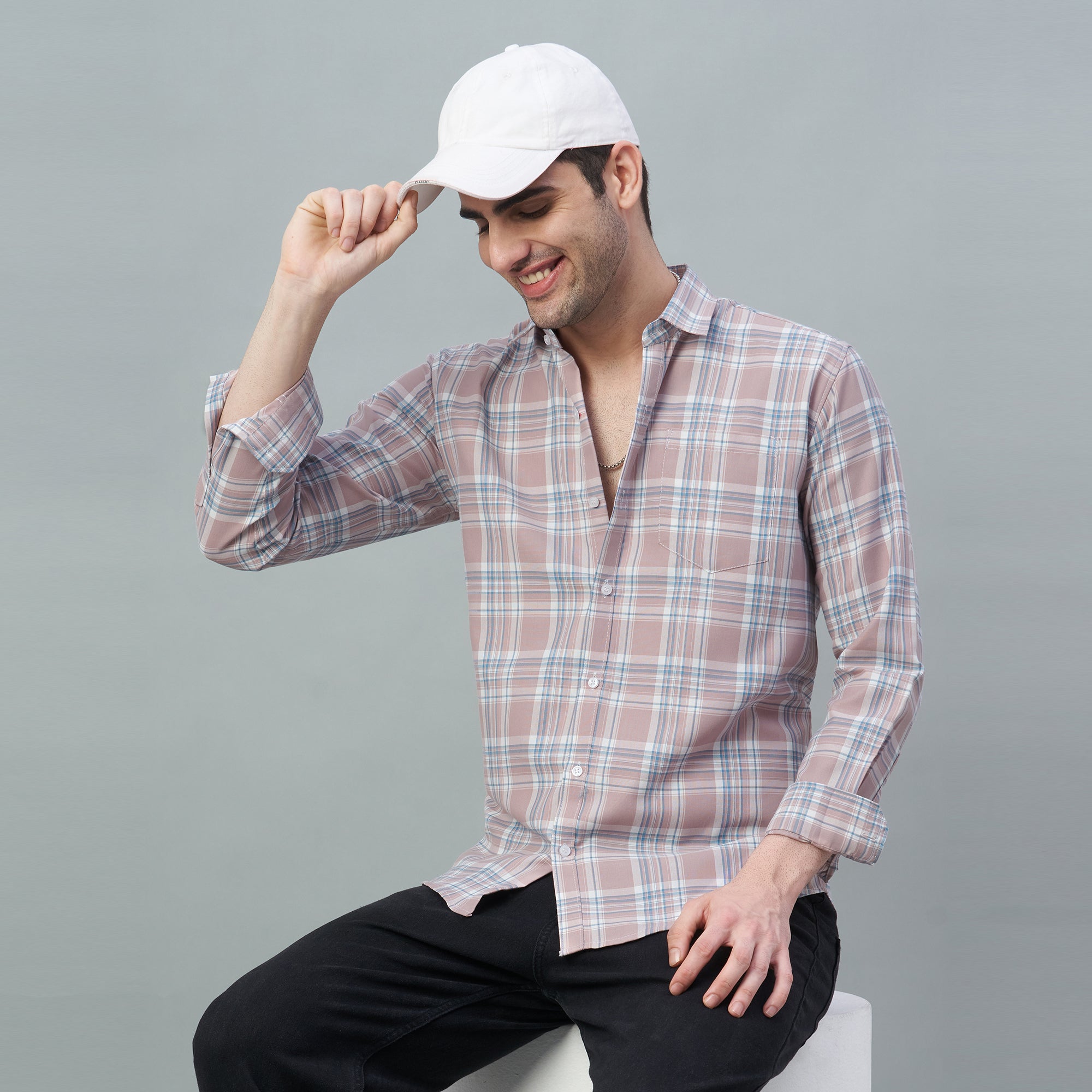 Men's Light Blue Checks 100% Cotton Shirt