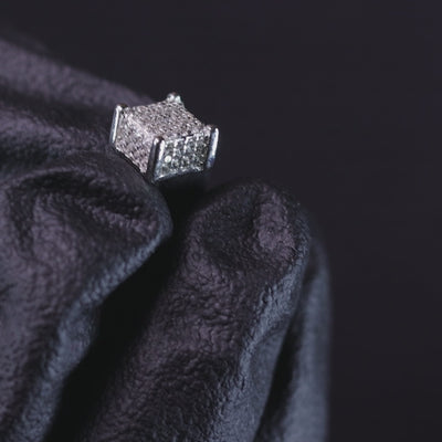 3D Cube Stud CZ Earrings for Men