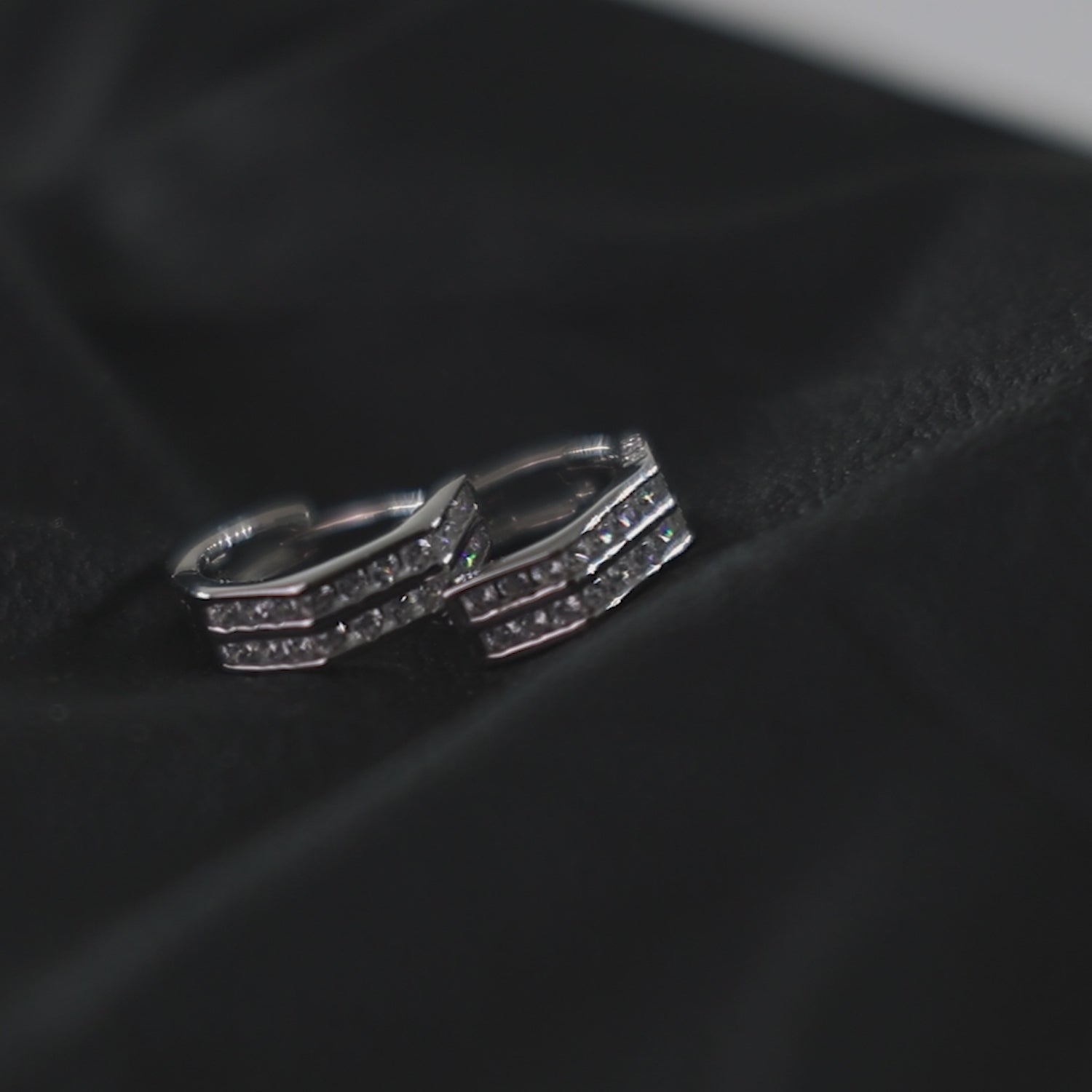 Dual Row Stylish Cubic Zirconia 925 Silver Hoops