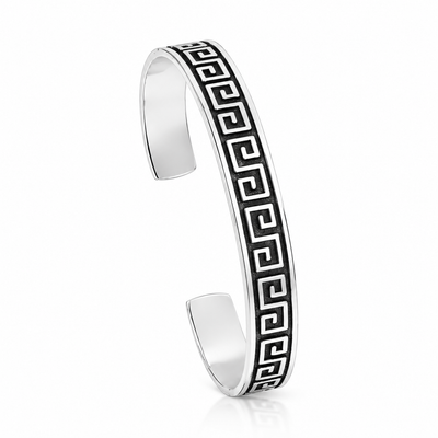 Swoke 925 Sterling Silver Greek Key Cuff Kada - 925 Sterling Silver for Men