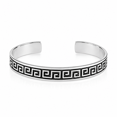 Swoke 925 Sterling Silver Greek Key Cuff Kada - Angle 2 - 925 Sterling Silver for Men