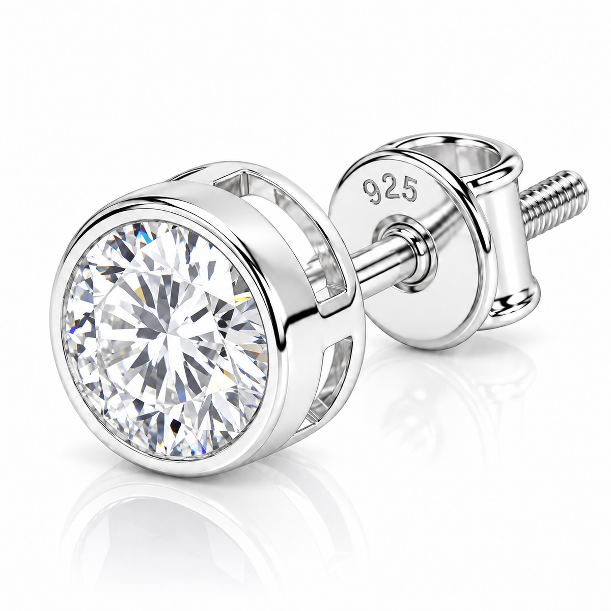 Swoke Round Clear Stone Stud Earring - 925 Sterling Silver for Men
